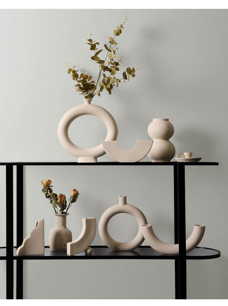 Nordic Minimalist Ceramic Tabletop Vase Ornaments Dried Flower Arrangement Creative Irregular Art Living Room Vases Decoration