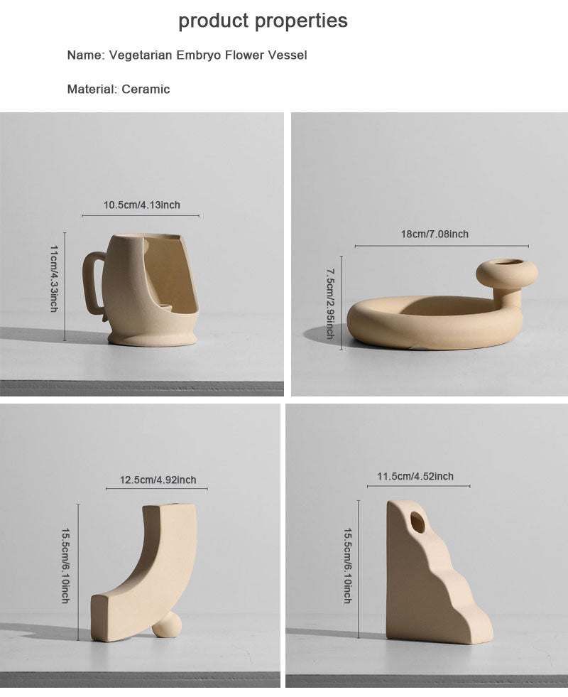 Nordic Minimalist Ceramic Tabletop Vase Ornaments Dried Flower Arrangement Creative Irregular Art Living Room Vases Decoration