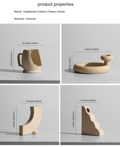 Nordic Minimalist Ceramic Tabletop Vase Ornaments Dried Flower Arrangement Creative Irregular Art Living Room Vases Decoration