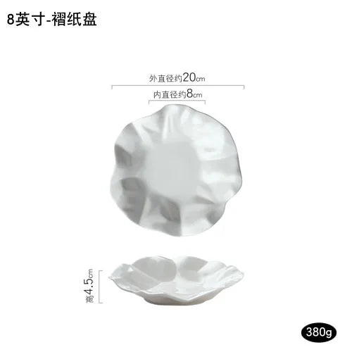 Plato de cerámica irregular blanco para cocina occidental, vajilla ondulada para el hogar, bandeja para postres y frutas, decoración para restaurante y hogar.