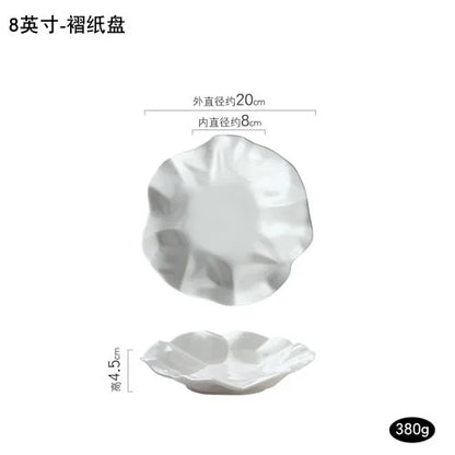 Plato de cerámica irregular blanco para cocina occidental, vajilla ondulada para el hogar, bandeja para postres y frutas, decoración para restaurante y hogar.