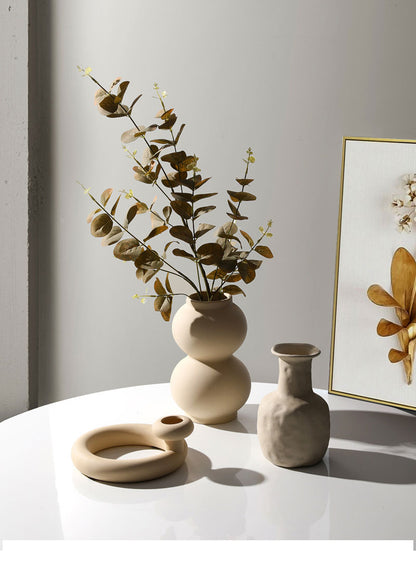 Nordic Minimalist Ceramic Tabletop Vase Ornaments Dried Flower Arrangement Creative Irregular Art Living Room Vases Decoration