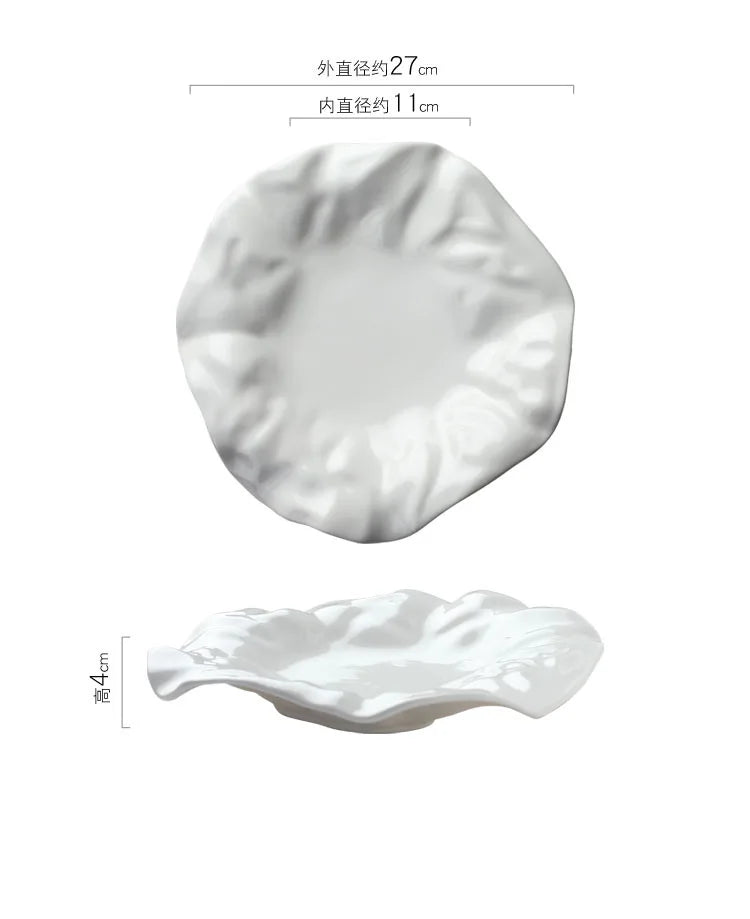 Plato de cerámica irregular blanco para cocina occidental, vajilla ondulada para el hogar, bandeja para postres y frutas, decoración para restaurante y hogar.