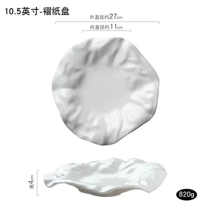 Plato de cerámica irregular blanco para cocina occidental, vajilla ondulada para el hogar, bandeja para postres y frutas, decoración para restaurante y hogar.