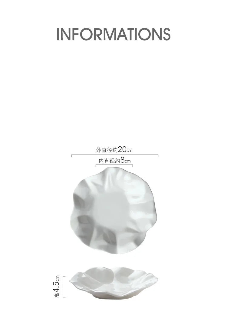 Plato de cerámica irregular blanco para cocina occidental, vajilla ondulada para el hogar, bandeja para postres y frutas, decoración para restaurante y hogar.