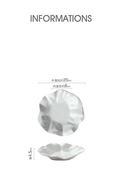 Plato de cerámica irregular blanco para cocina occidental, vajilla ondulada para el hogar, bandeja para postres y frutas, decoración para restaurante y hogar.