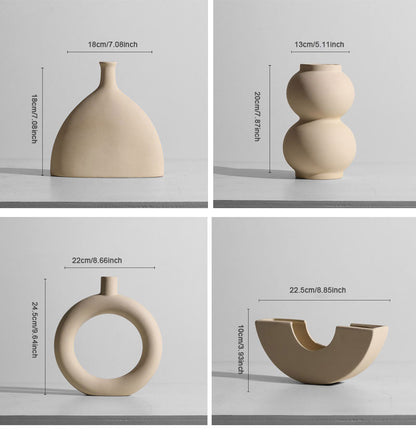 Nordic Minimalist Ceramic Tabletop Vase Ornaments Dried Flower Arrangement Creative Irregular Art Living Room Vases Decoration