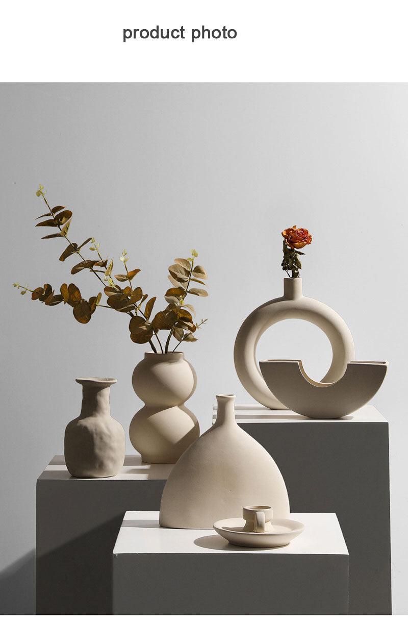 Nordic Minimalist Ceramic Tabletop Vase Ornaments Dried Flower Arrangement Creative Irregular Art Living Room Vases Decoration