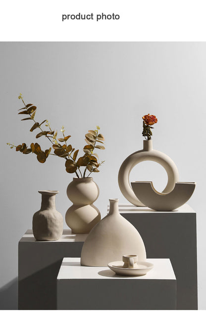 Nordic Minimalist Ceramic Tabletop Vase Ornaments Dried Flower Arrangement Creative Irregular Art Living Room Vases Decoration