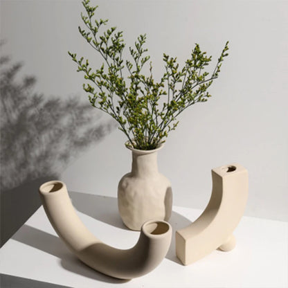 Nordic Minimalist Ceramic Tabletop Vase Ornaments Dried Flower Arrangement Creative Irregular Art Living Room Vases Decoration