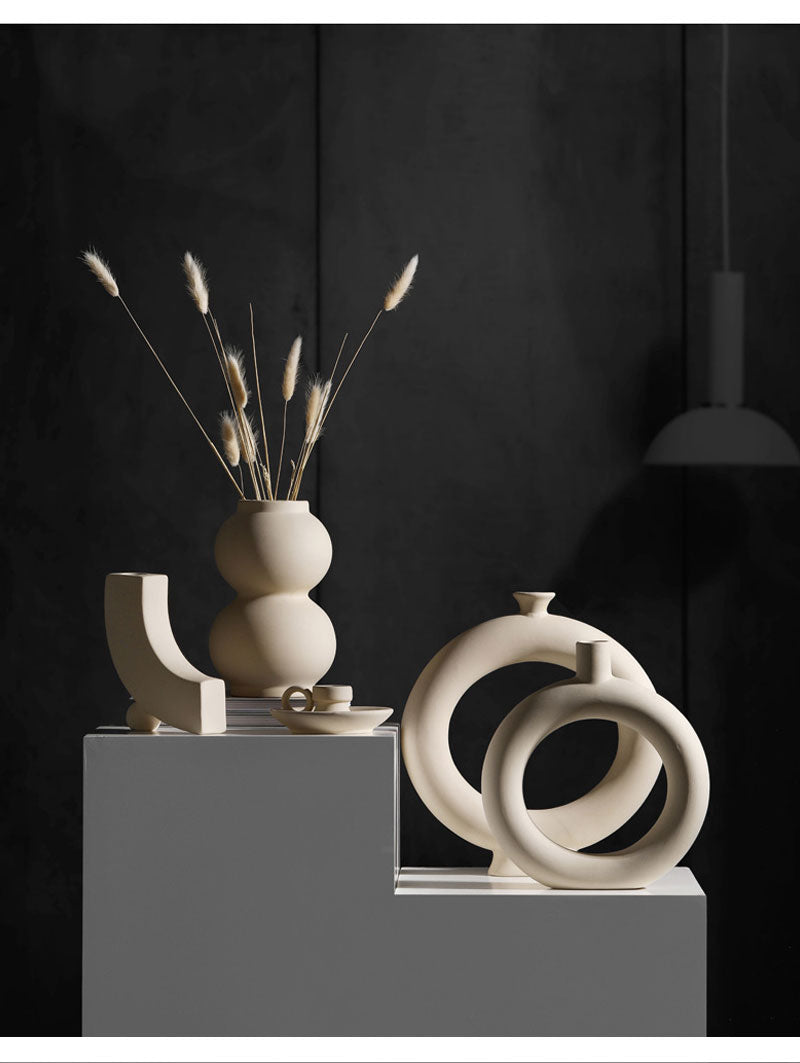 Nordic Minimalist Ceramic Tabletop Vase Ornaments Dried Flower Arrangement Creative Irregular Art Living Room Vases Decoration