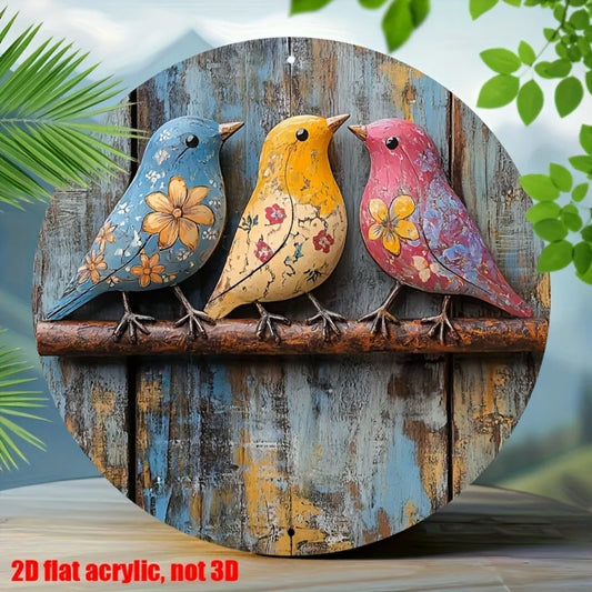 2D Flat Vintage Colorful Bird Garland Aluminum Sign - Round Metal Wall Decor, Valentine's Day Home Club Cafe Decoration, 2D Flat