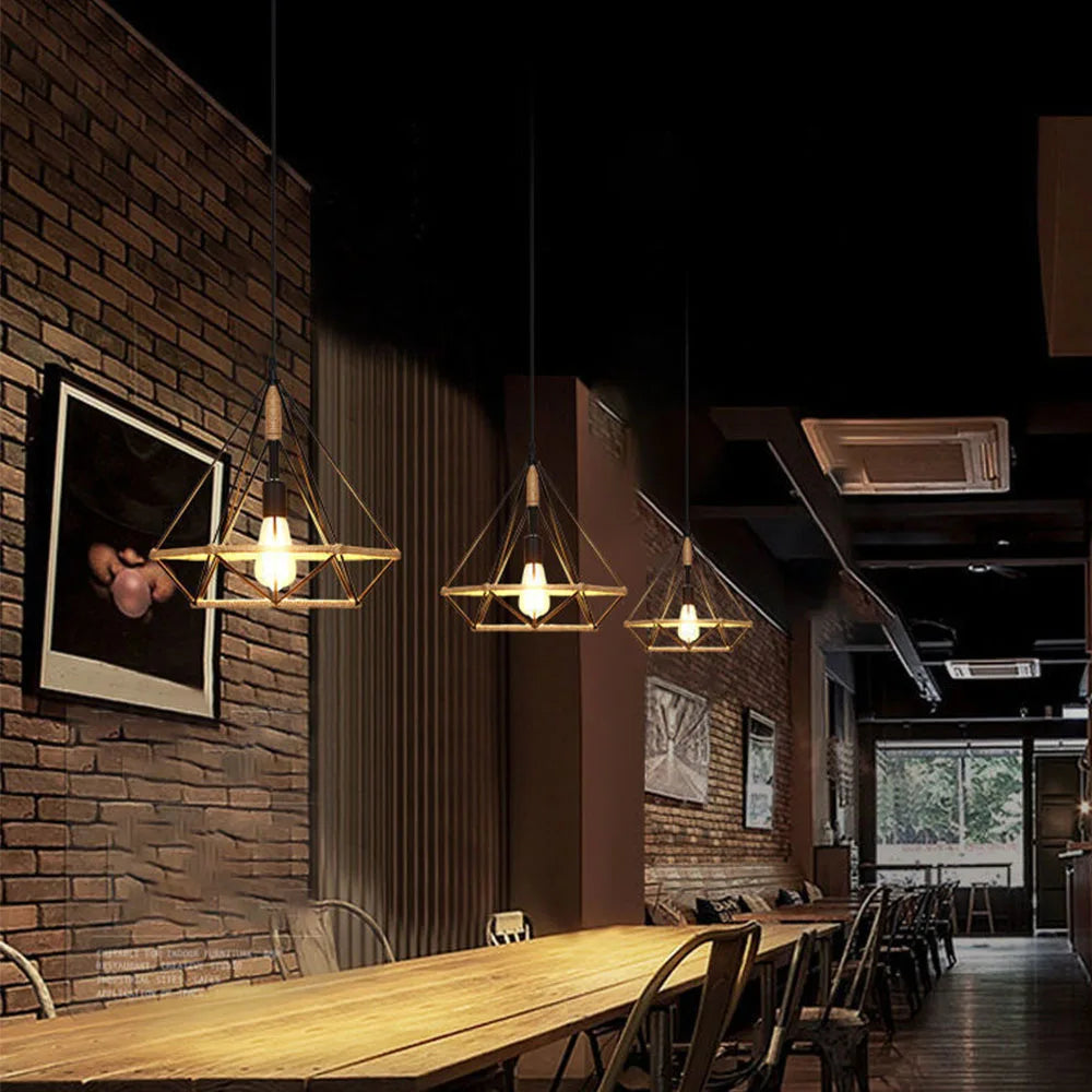 E27 Industrial Lighting Loft Pendant Light Vintage Lamp Shade Loft Coffee Bar Kitchen Hanging Pendant Light Metal and Hemp Rope