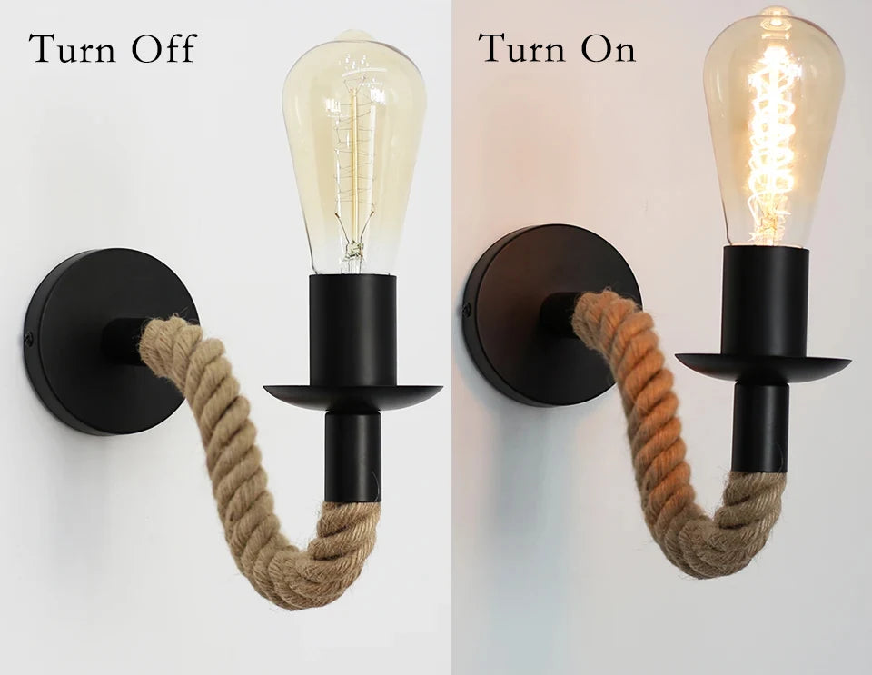Luminária de parede retrô em corda de cânhamo