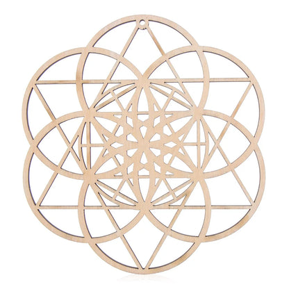 Wooden Wall Art Home Decor Flower Of Life Energy Mat Decorative Boards Crafts Slice Wood Base Coasters Sacred Geometry Ornament