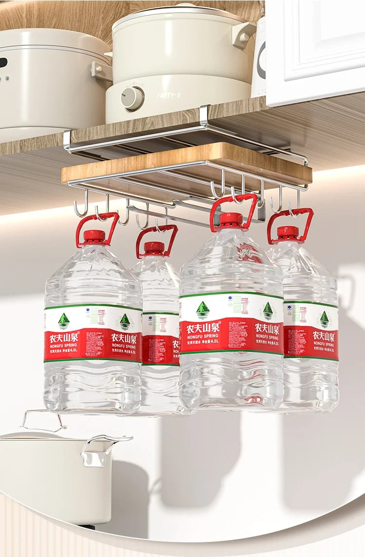 "SpaceSaver Hanging Rack – Sleek Under-Cabinet Storage for Pots, Covers & Kitchen Tools