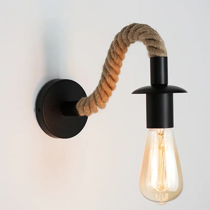 Luminária de parede retrô em corda de cânhamo