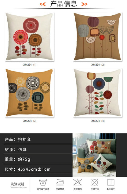 4 fundas de cojín con diseño floral abstracto, de lino suave, para el hogar, sofá, cama, sala de estar, decorativas.