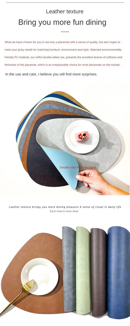 Mantel individual de PU antideslizante de doble cara con aislamiento, estilo nórdico, con estampado de piel de vaca sintética y forma de gota de agua.