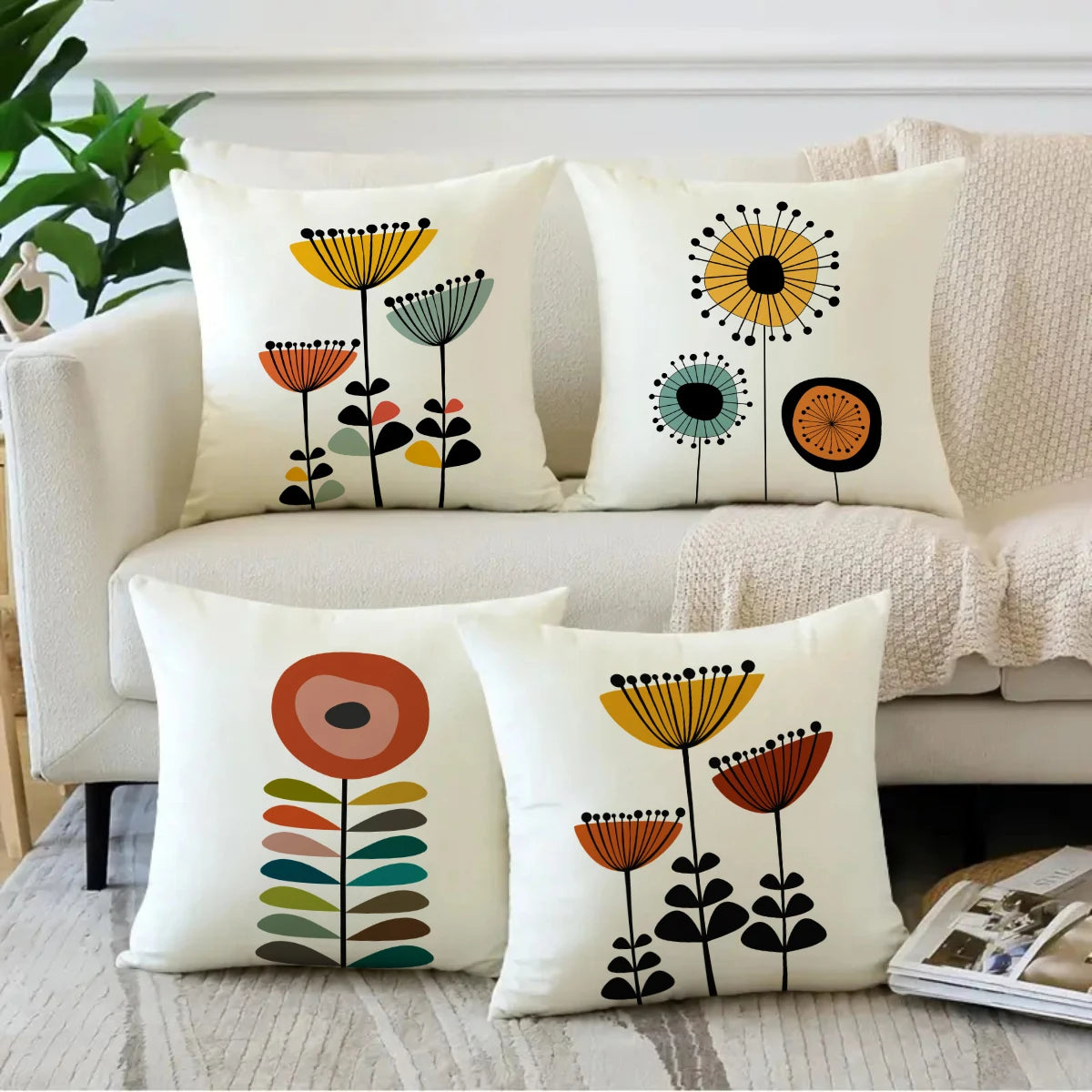1/4pcs Floral and plant printed pillow cover, Bohemian room living room sofa decoration cushion cover (without pillow core)