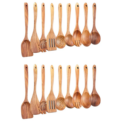 ABJI-Wooden Kitchen Utensils Set,18 Pcs Wooden Spoons For Cooking,Wooden Cooking Utensils,Wooden Spoons For Non-Stick Pan