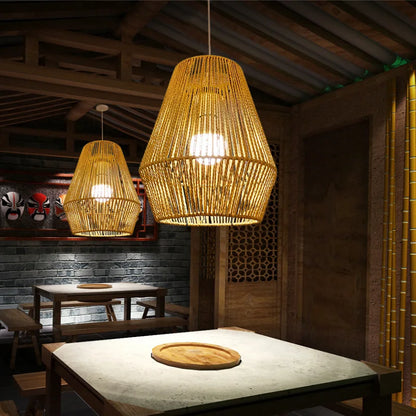 Rattan Pendant Lamp Shade Weaved for Restaurant Bar Bedroom Balcony Pendant Light Simple Retro Hand-woven Rattan