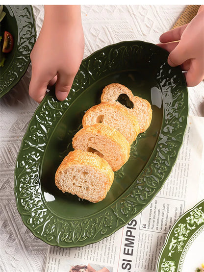 Nuevo juego de vajilla retro con plato de verduras y plato de pescado de cerámica combinado