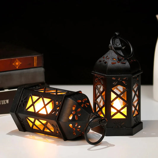 Retro Desktop Lamp - Halloween Ambient Decor & Creative Gift, Hexagonal LED Wind/Candle Lamp, Portable Pony Lamp