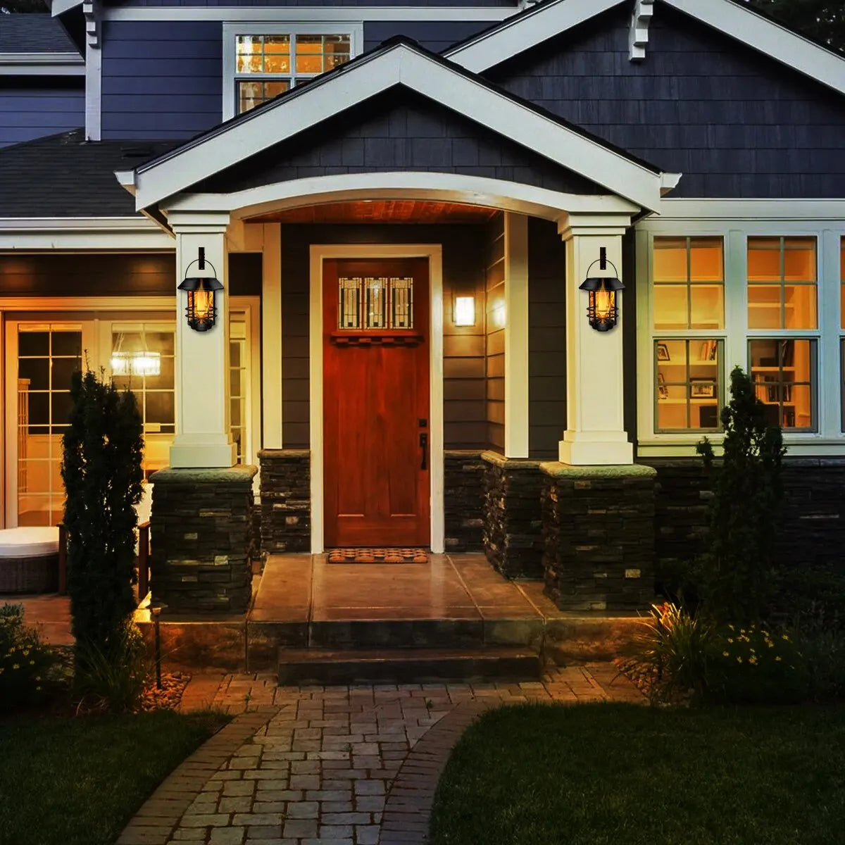 1pcs Solar Hanging Lantern Outdoor Flickering Flames Waterproof Heavy Glass Stainless Solar Outdoor Light for Wall Fence Patio P