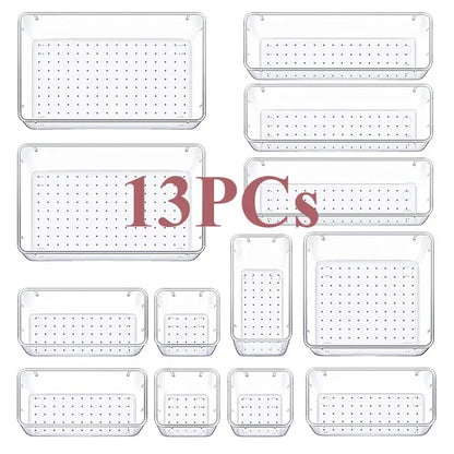 Stackable Acrylic Drawer Organizer - Adjustable Divider Trays for Cosmetics, Modular Makeup Storage Box