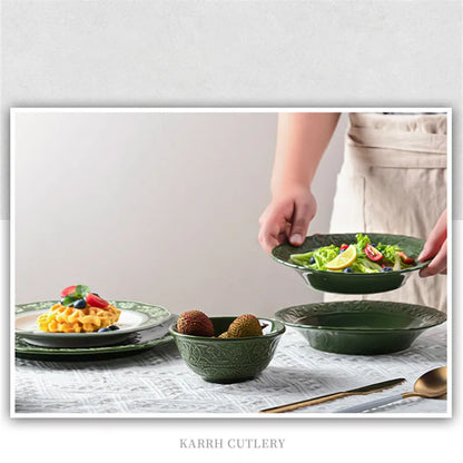 Nuevo juego de vajilla retro con plato de verduras y plato de pescado de cerámica combinado