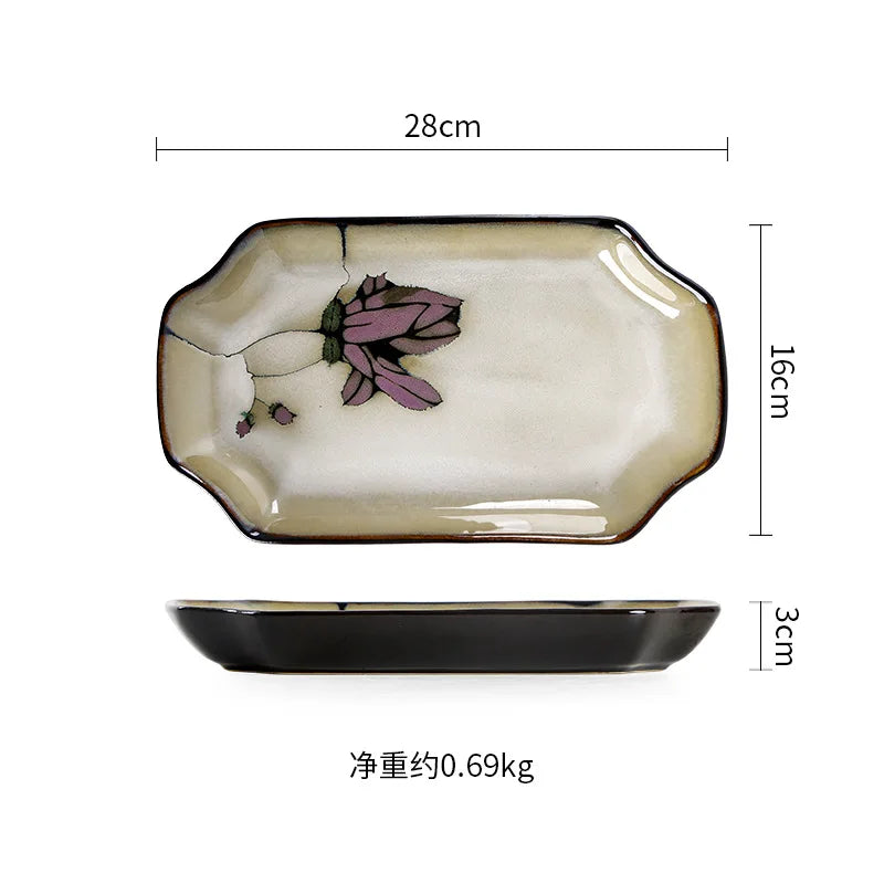 Hand Drawn Mulan Ceramic Plates, Fish Plates, Soup Bowls, Baking Pans, Rice Bowls, Snacks, Creative Retro Round Tableware