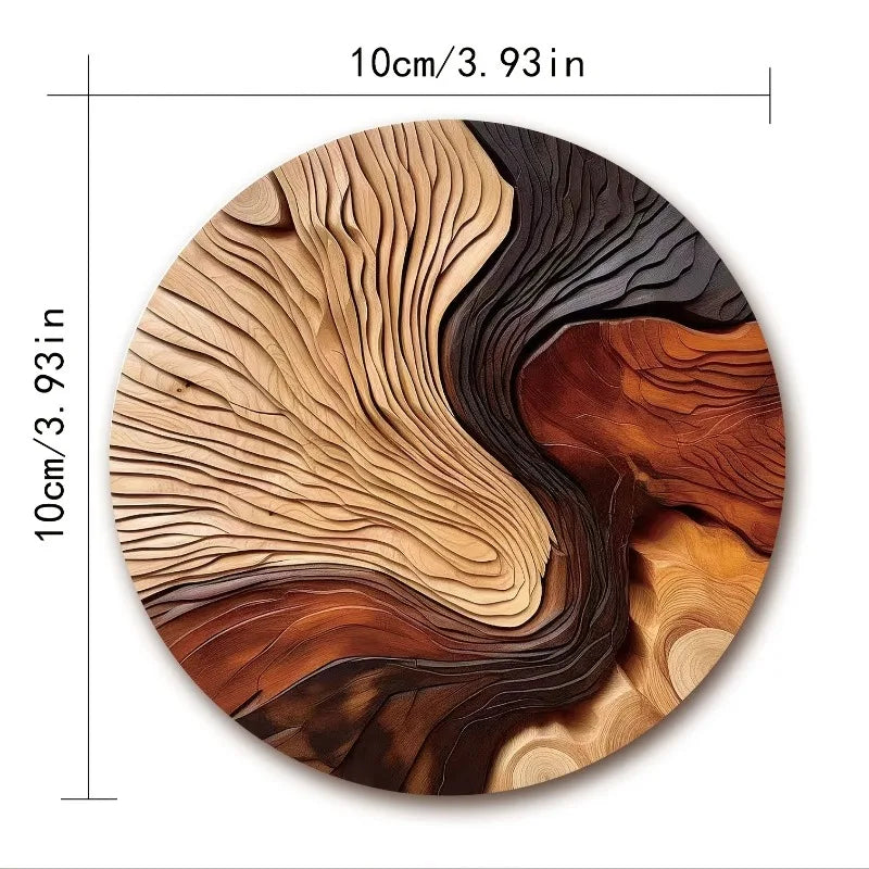 Juego de 6 elegantes posavasos de madera, diseño artesanal con vetas de madera y patrones en espiral, perfectos para café, té, hogar y decoración de bares.