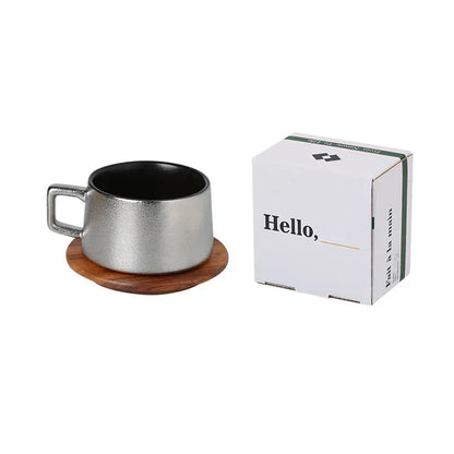 Taza de café de 23 ml con elegante platillo dorado y plateado 