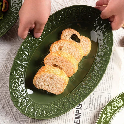 Nuevo juego de vajilla retro con plato de verduras y plato de pescado de cerámica combinado