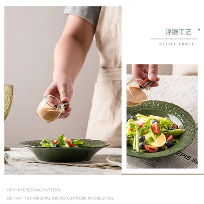 Nuevo juego de vajilla retro con plato de verduras y plato de pescado de cerámica combinado