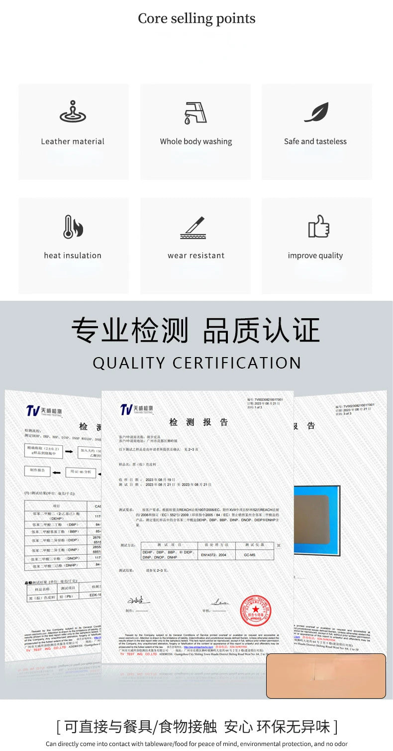 Mantel individual de PU antideslizante de doble cara con aislamiento, estilo nórdico, con estampado de piel de vaca sintética y forma de gota de agua.