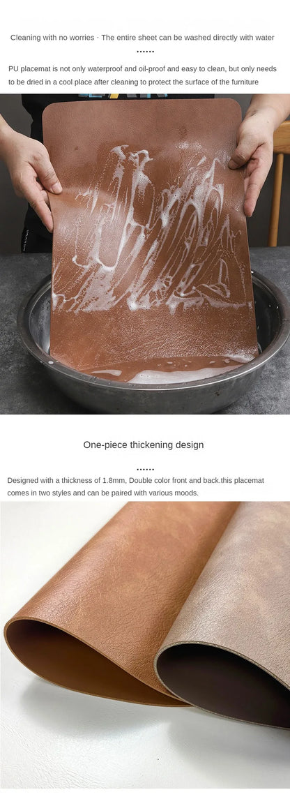 Mantel individual de PU antideslizante de doble cara con aislamiento, estilo nórdico, con estampado de piel de vaca sintética y forma de gota de agua.
