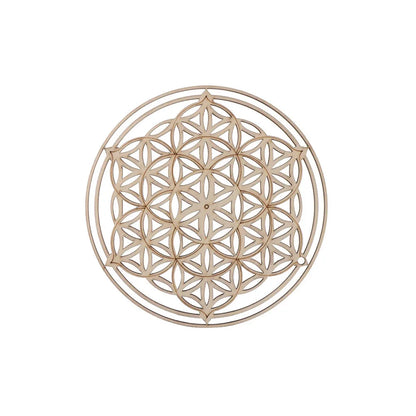 Wooden Wall Art Home Decor Flower Of Life Energy Mat Decorative Boards Crafts Slice Wood Base Coasters Sacred Geometry Ornament