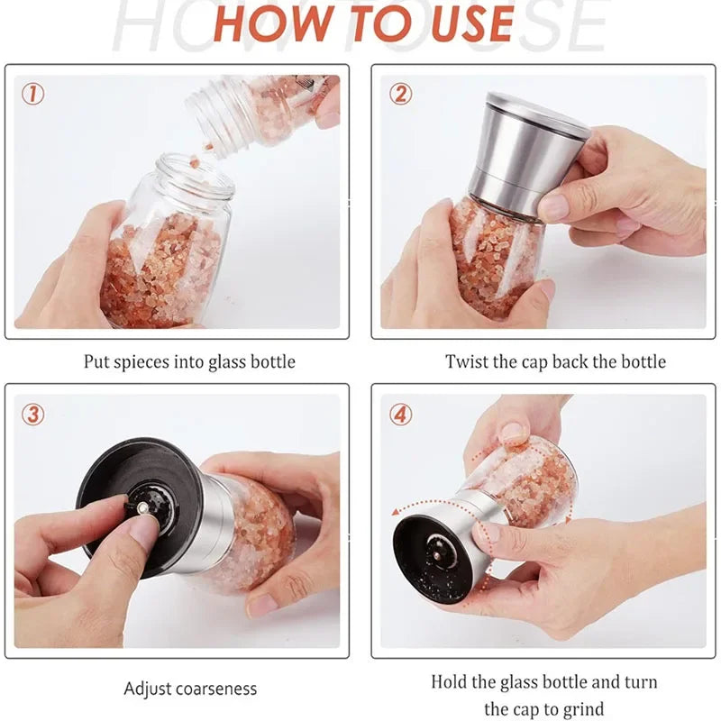 1/2pcs Manual Salt Pepper Grinder Pepper Grinder Salt Grinder Stainless Steel Salt and Pepper Shakers Kitchen Mills Accessories
