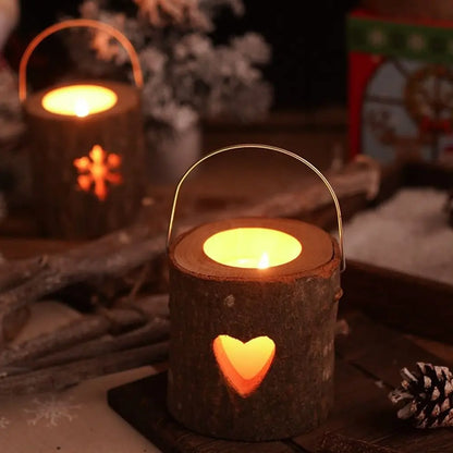 Home Decor Rustic Wood Candlestick Minimalist Decorative Candle Holder Natural with Handle Craft Candelabra Valentine's Day