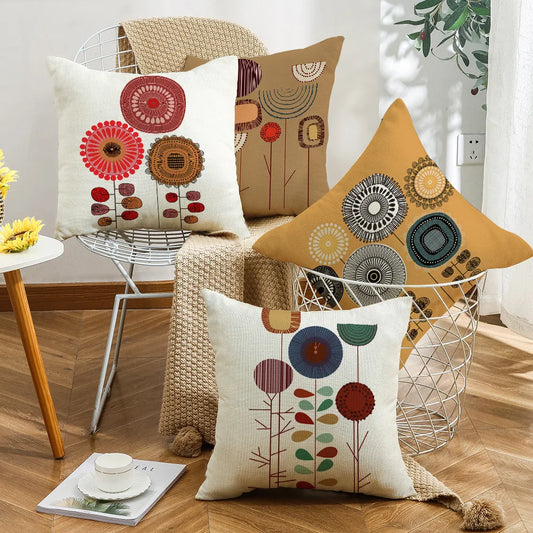 4pcs Abstract Flowers Art Floral Cushion Covers Linen Soft Pillowcase For Home Sofa Bed Throw Pillow Case Living Room Decorative