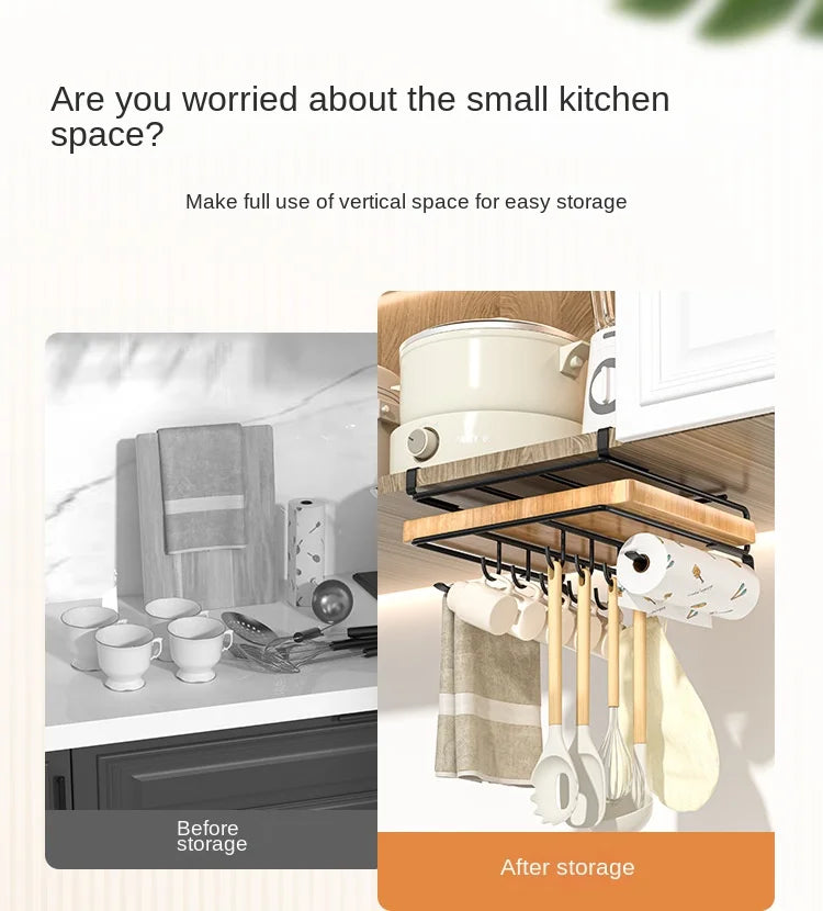 "SpaceSaver Hanging Rack – Sleek Under-Cabinet Storage for Pots, Covers & Kitchen Tools