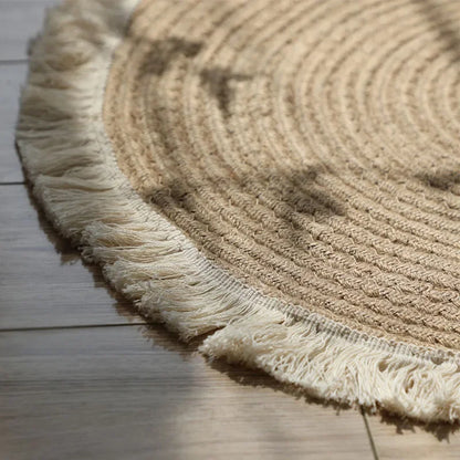 Handmade Round Rug Jute Carpets Woven Rattan Carpet With Tassel for Bedroom Living Room Vintage Linen Cotton Floor Mats