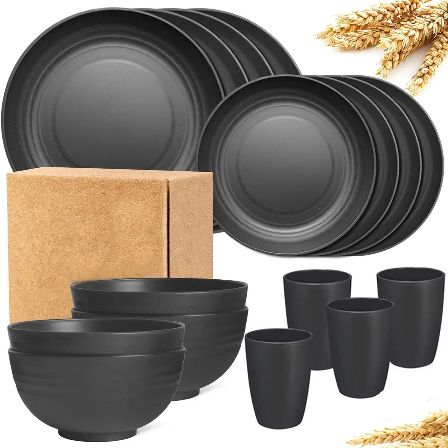 New 16 Pieces/set of Non Fragile Meal Plates, Wheat Straw Dishes, Tableware Set, Microwave Dishwasher, Safe, Reusable Tableware