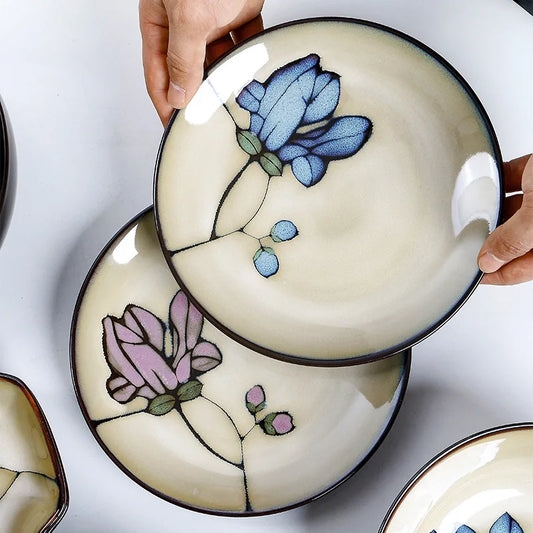 Hand Drawn Mulan Ceramic Plates, Fish Plates, Soup Bowls, Baking Pans, Rice Bowls, Snacks, Creative Retro Round Tableware