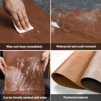 Mantel individual de PU antideslizante de doble cara con aislamiento, estilo nórdico, con estampado de piel de vaca sintética y forma de gota de agua.