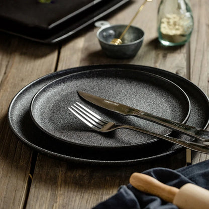 Japanese Style Black Ceramic Plate Set