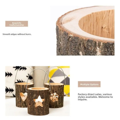 Home Decor Rustic Wood Candlestick Minimalist Decorative Candle Holder Natural with Handle Craft Candelabra Valentine's Day