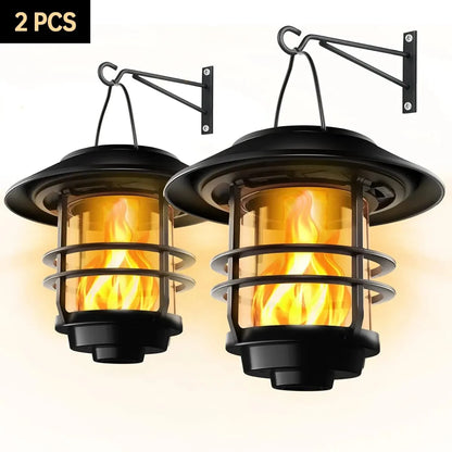 1pcs Solar Hanging Lantern Outdoor Flickering Flames Waterproof Heavy Glass Stainless Solar Outdoor Light for Wall Fence Patio P